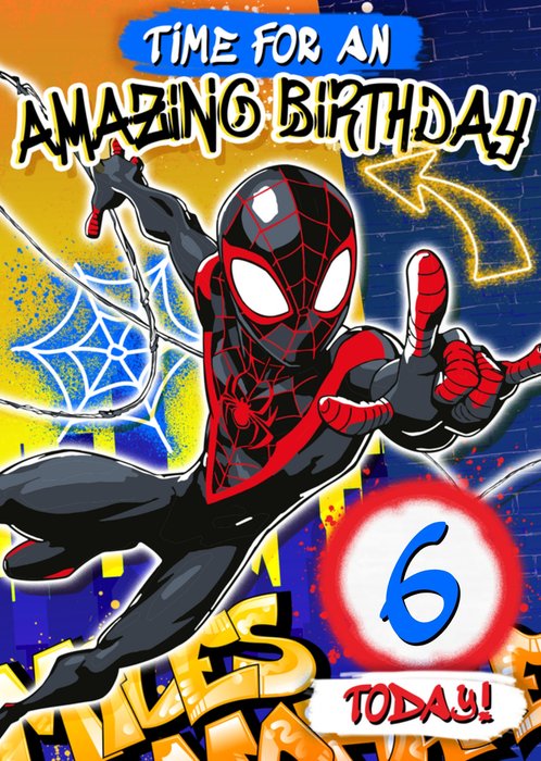 Marvel Spiderman Mile Morales Time For An Amazing Birthday 6 Today Birthday Card