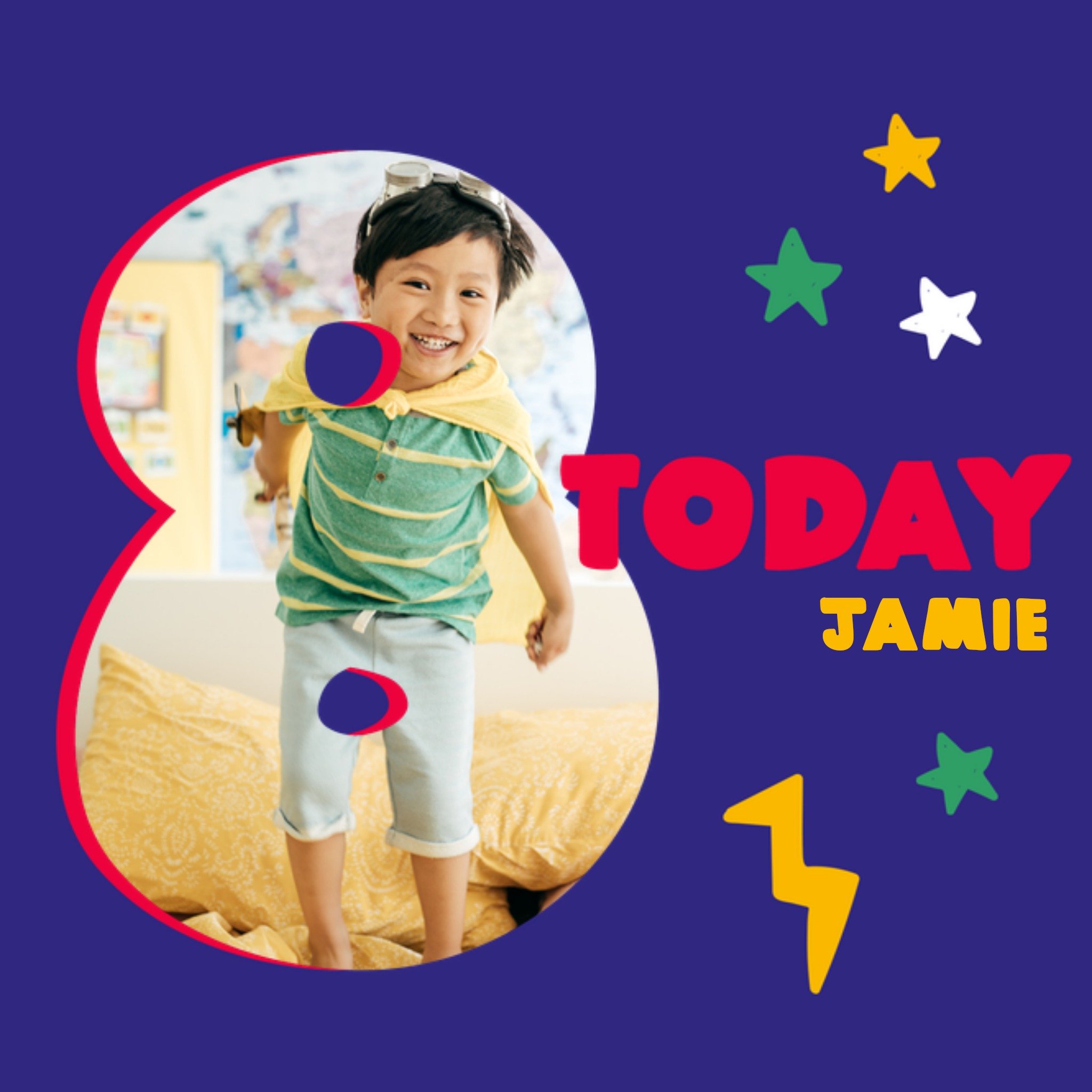 Moonpig Fun And Bold 8 Today Lightning Bolt And Stars Photo Upload Birthday Card