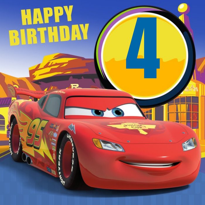 Disney Cars Lightning Mcqueen Personalised Happy 4th Birthday Card