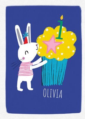 Illustrated Bunny And Cupcake 1st Birthday Card