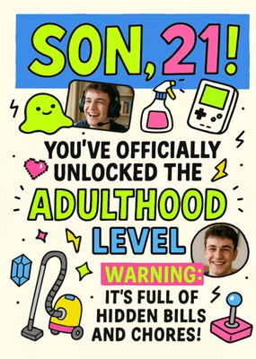 Gaming Illustrated Photo Upload Son 21st Birthday Card