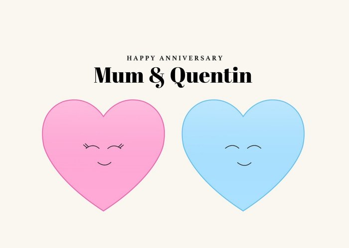 Two Smiling Heart Emojis Illustration Personalised Anniversary Card