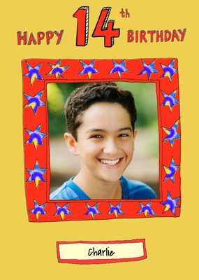 Photo Upload Illustrated Star Photo Frame 14th Birthday Card