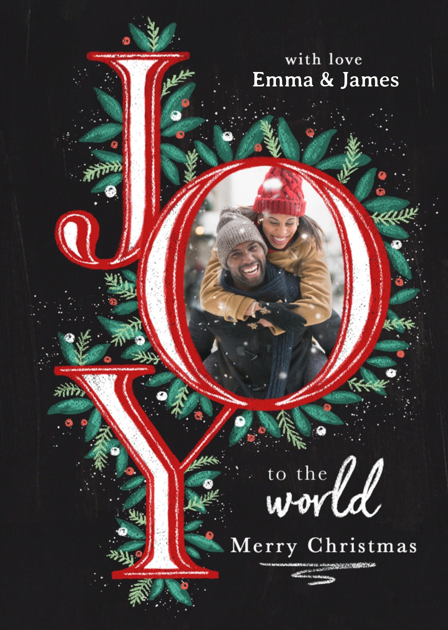 Moonpig Festive Illustrated Joy Typography Photo Upload Christmas Greetings Card