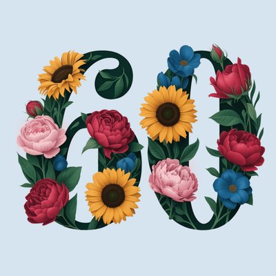 Vintage Floral Illustrated 60th Birthday Card 