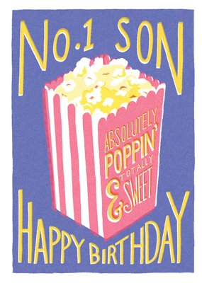 No1 Son Retro Popcorn Illustrated Happy Birthday Card