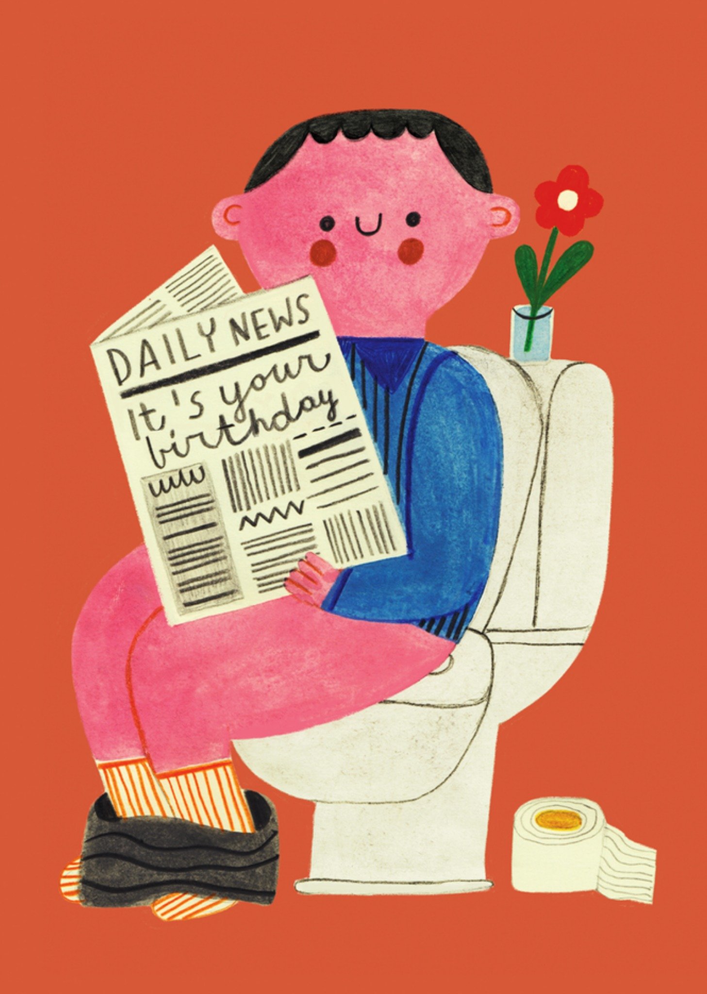 Moonpig Daily News It's Your Birthday Funny Illustrated Toilet Time Birthday Card