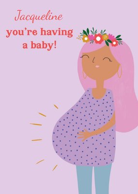Illustrated Pregnant Woman Customisable New Baby Card