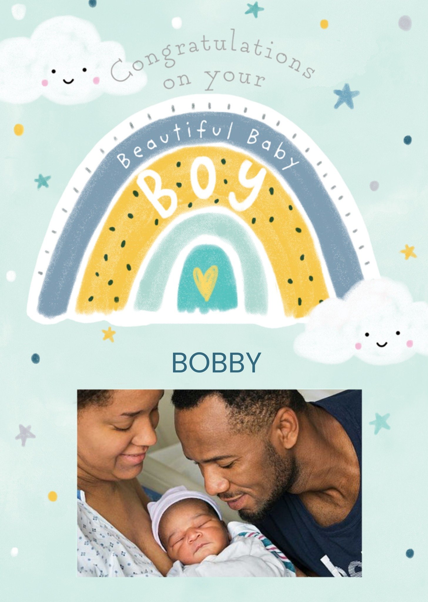 Moonpig Beautiful Baby Boy Photo Upload Congratulations Card