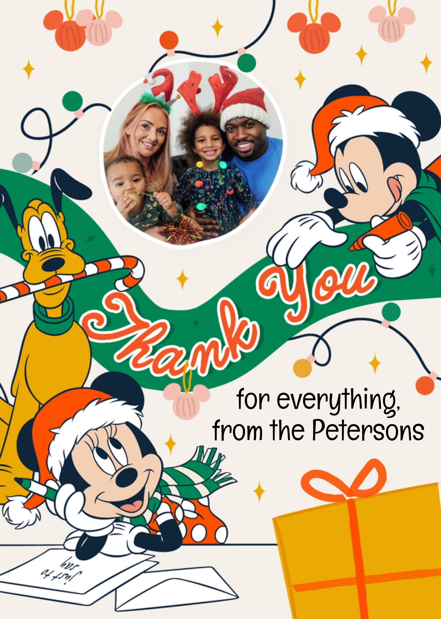 Mickey Mouse Disney Mickey And Minnie Photo Upload Christmas Thank You Card From The Family