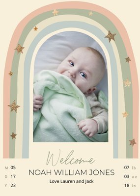 Heartwarming Katt Jones Arched Photo Frame Rainbow and Stars Photo Upload New Baby Card