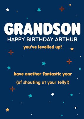 Simple Typographic Gaming Themed Happy Birthday Grandson Card