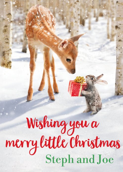 Cute Deer And Rabbit Christmas Card