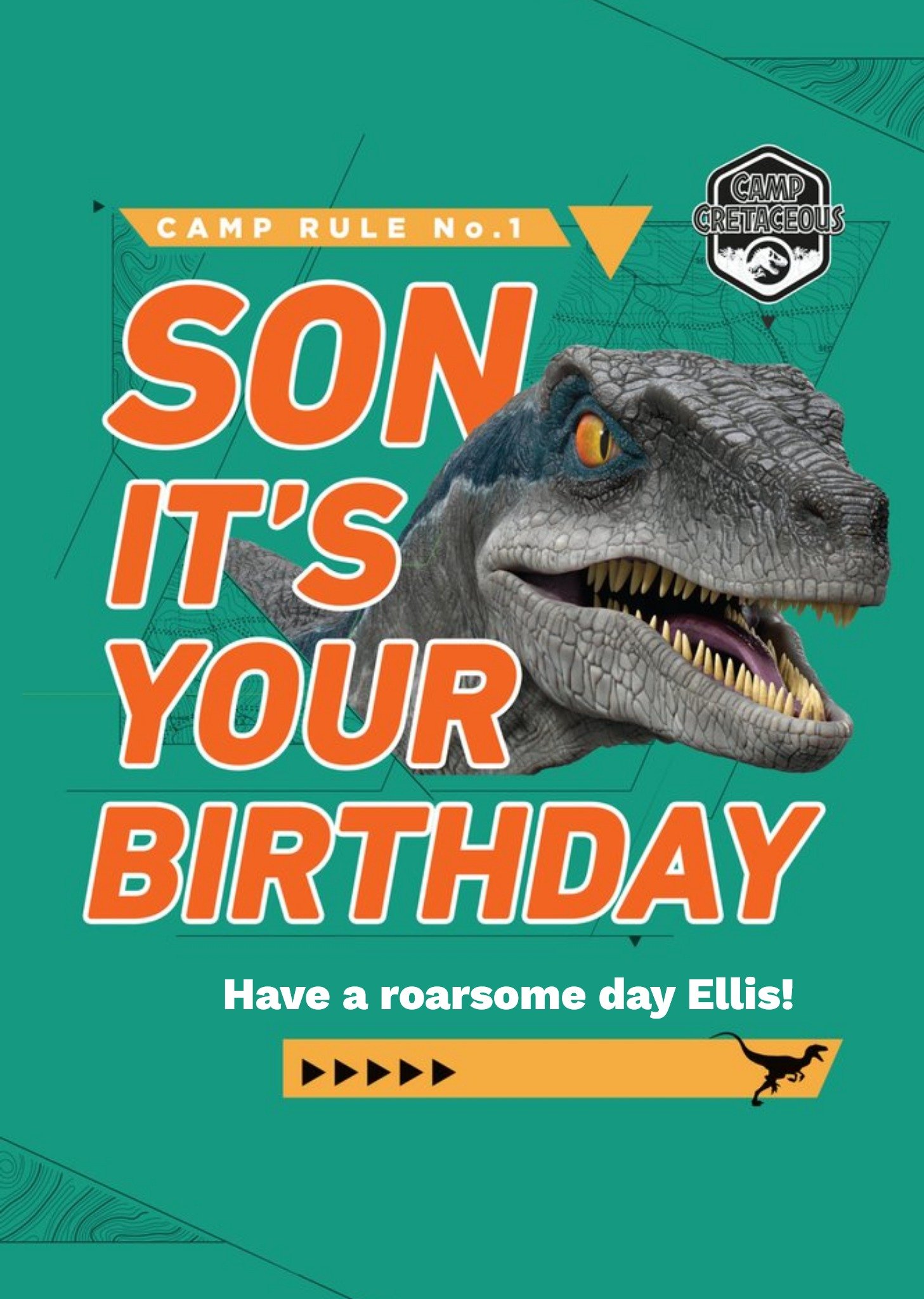 Jurassic World Jurassic Camp Cretaceous Son Birthday Card