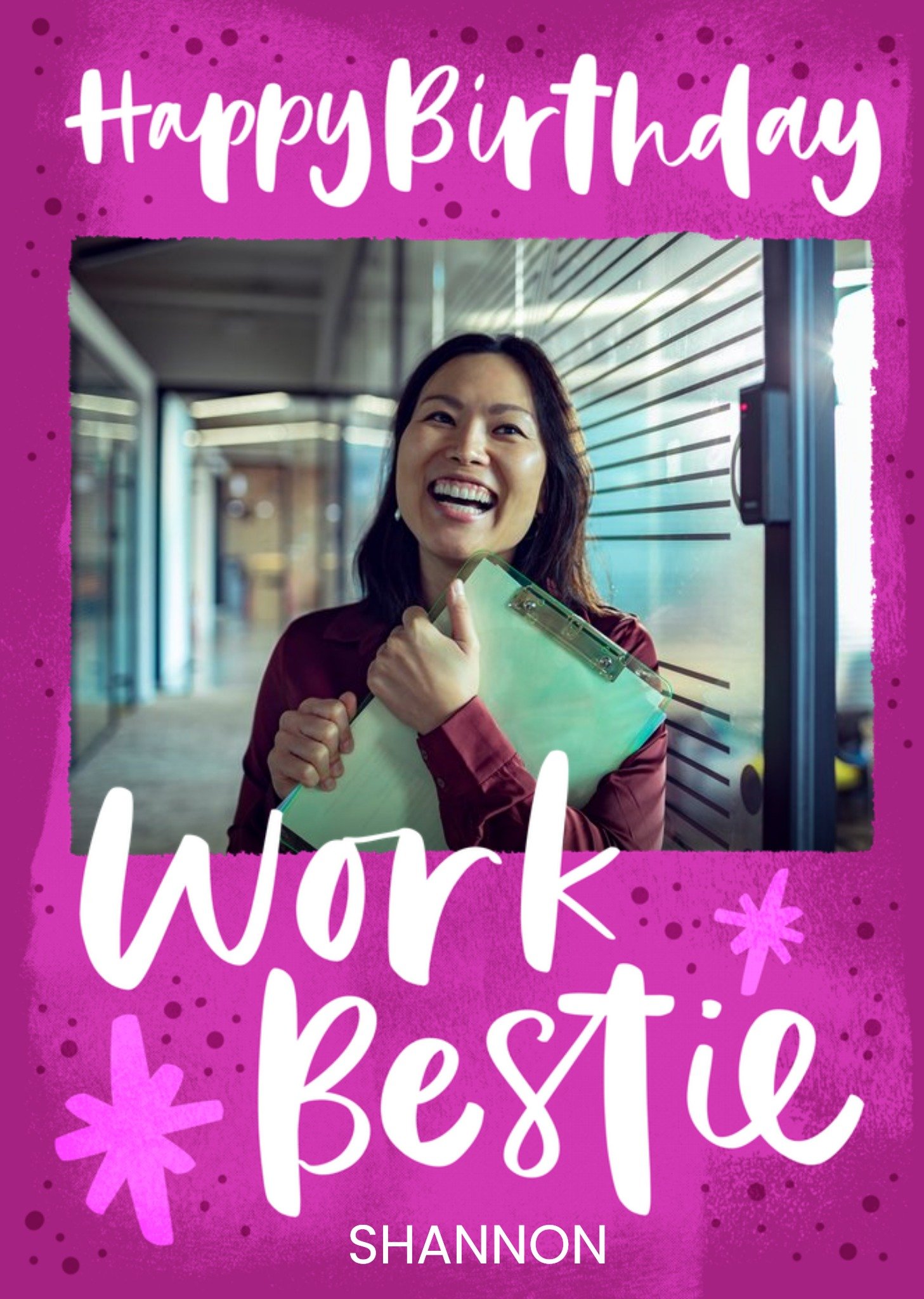 Moonpig Purple Typographic Work Bestie Happy Birthday Photo Upload Editable Text Card