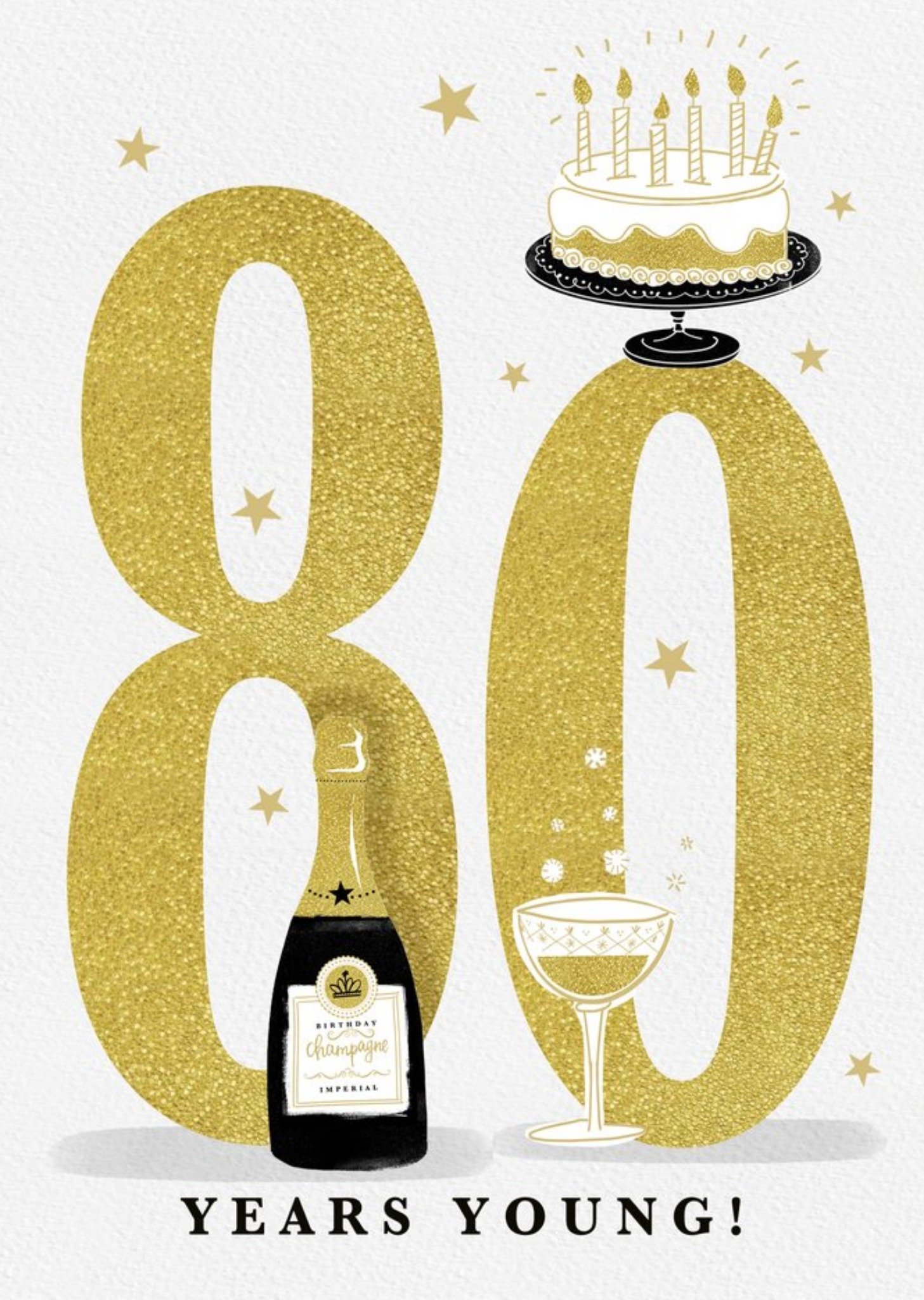 Moonpig Large Golden Number With Illustrations Of Cake And Wine Eightieth Birthday Card