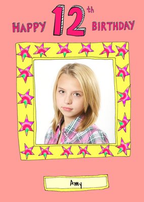 Photo Upload Illustrated Star Photo Frame 12th Birthday Card