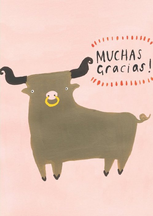 Funny Muchas Gracias Bull Thank You Card