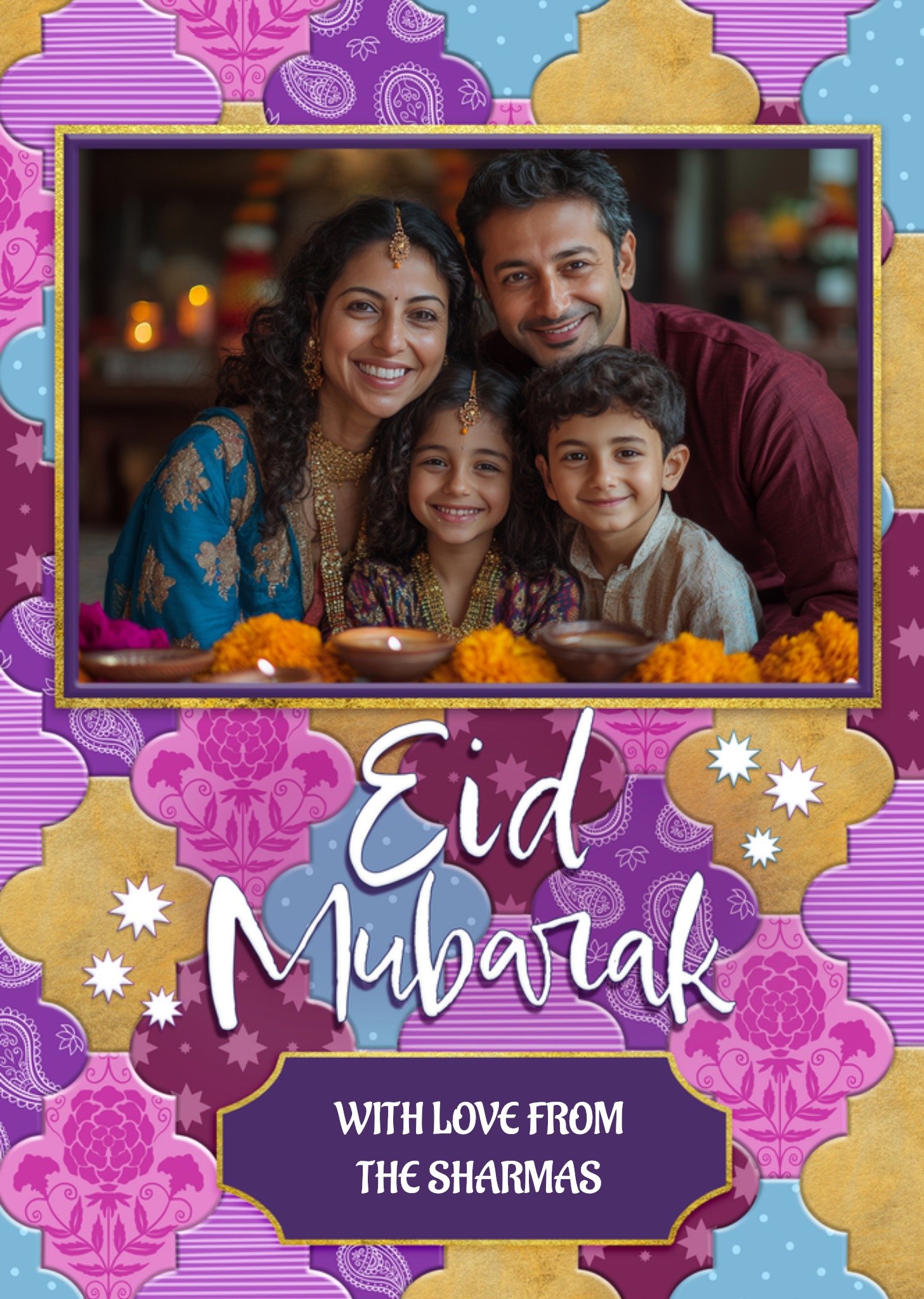 The London Studio Eid Mubarak Colourful Patchwork Photo Upload Card