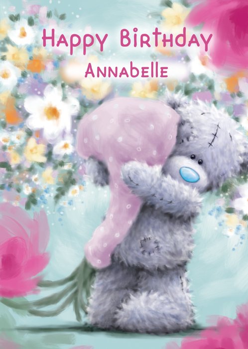 Cute Tatty Teddy Floral Bouquet Birthday Card