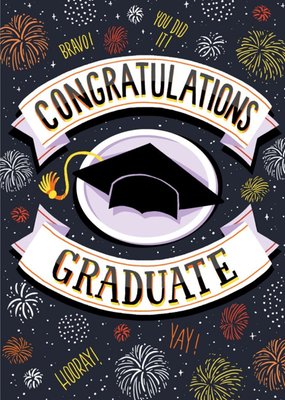 Illustrated Colourful Fireworks Graduation Congratulations Card