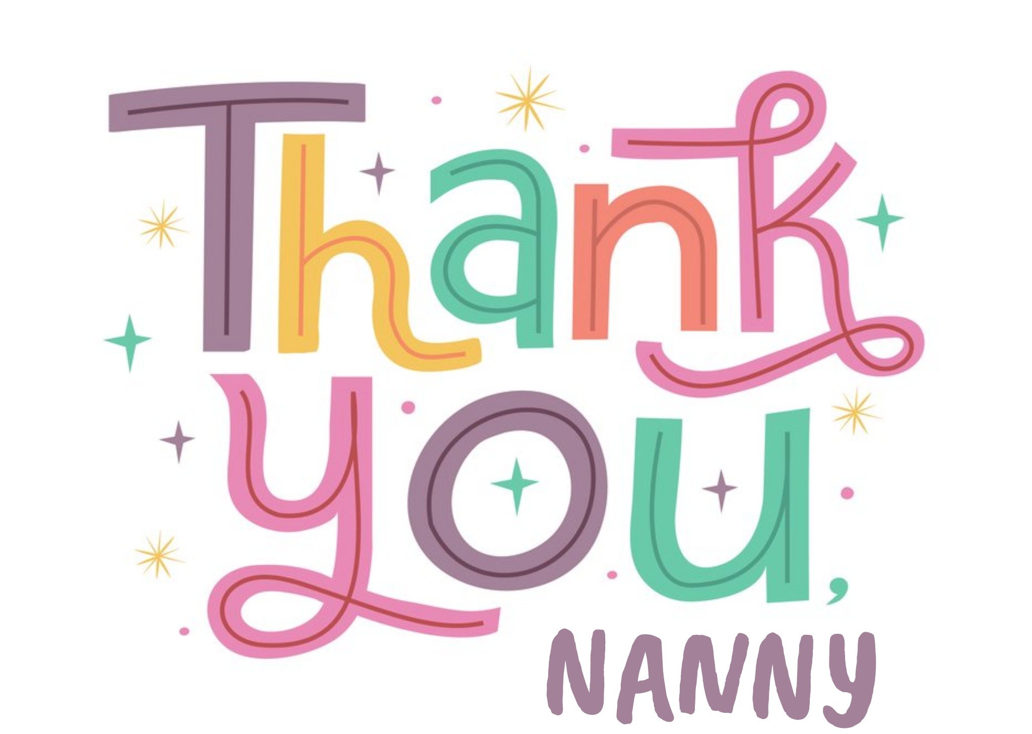 Moonpig Colourful Typography Surrounded By Colourful Sparkles On A White Background Thank You Card