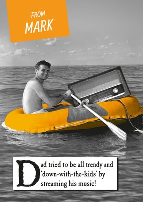 Vintage Photograph Of A Man With A Radio Sitting In A Boat Humorous Dad's Birthday Card