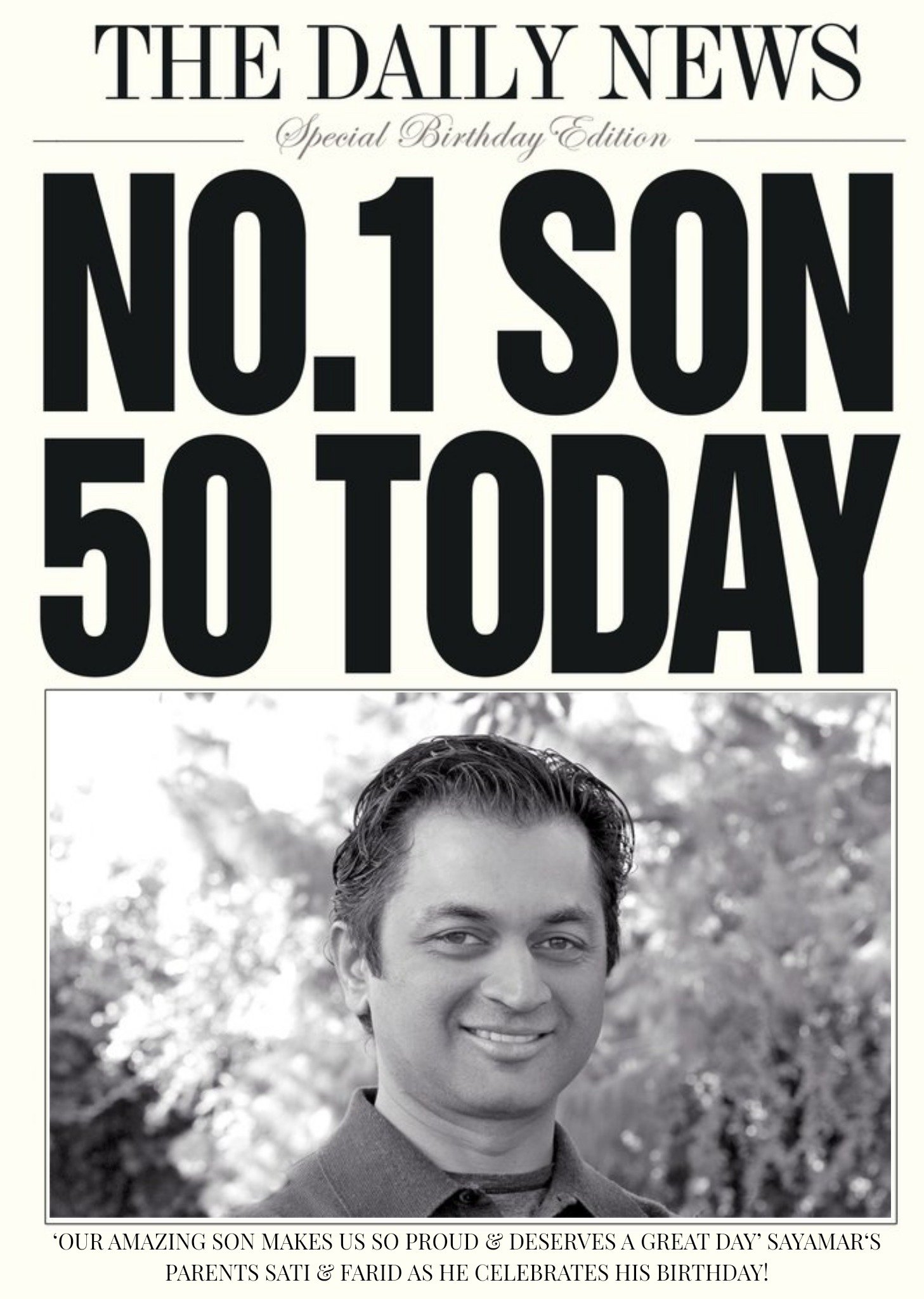 Moonpig Daily News Number One Son 50 Today Birthday Card