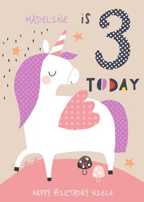 Happy Birthday Card - Unicorn - 3 Today