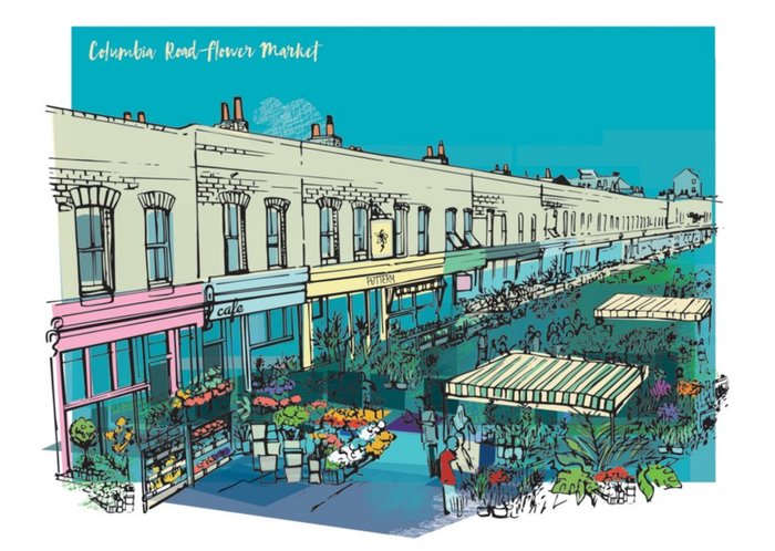 London Landmark Columbia Road Flower Market Birthday Card