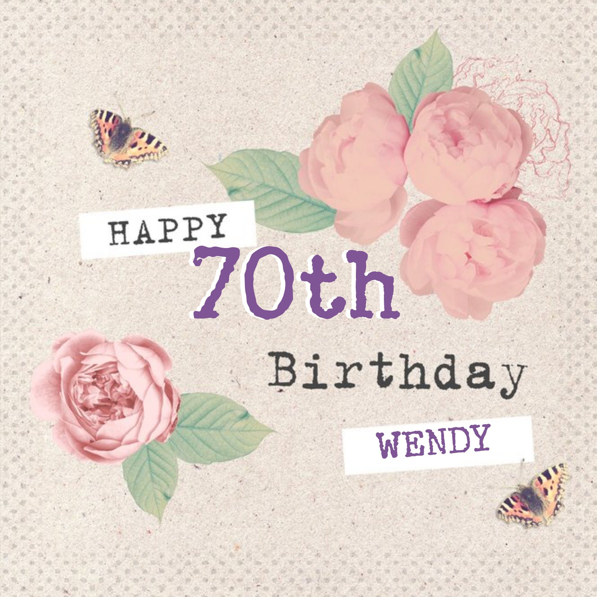 Moonpig Roses And Butterflies Personalised Happy 70th Birthday Card