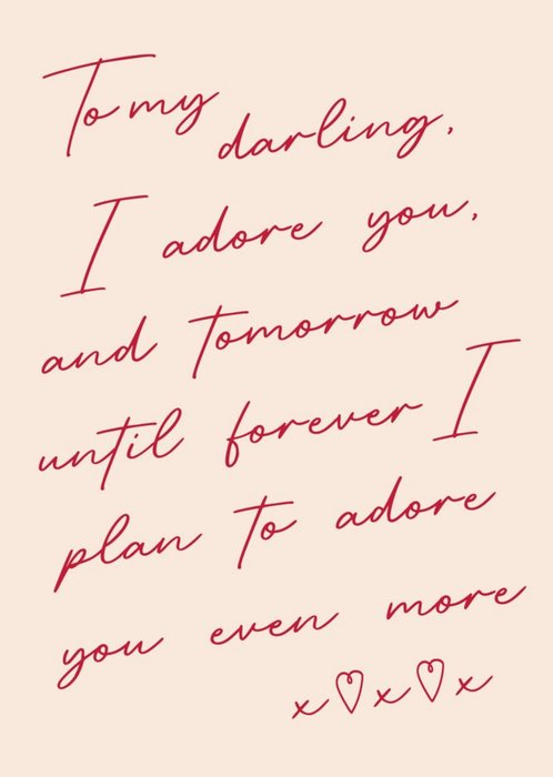 Affectionate To My Darling I Adore You Typography Script Valentine's Day Card