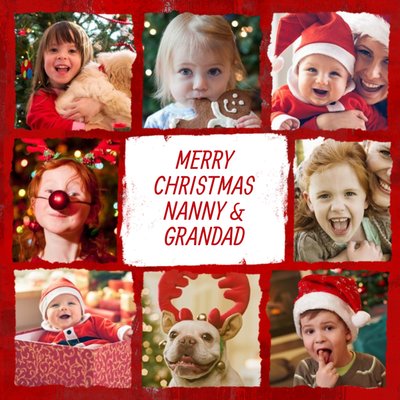 Red And White Grid Personalised Photo Upload Christmas Card For Grandparents