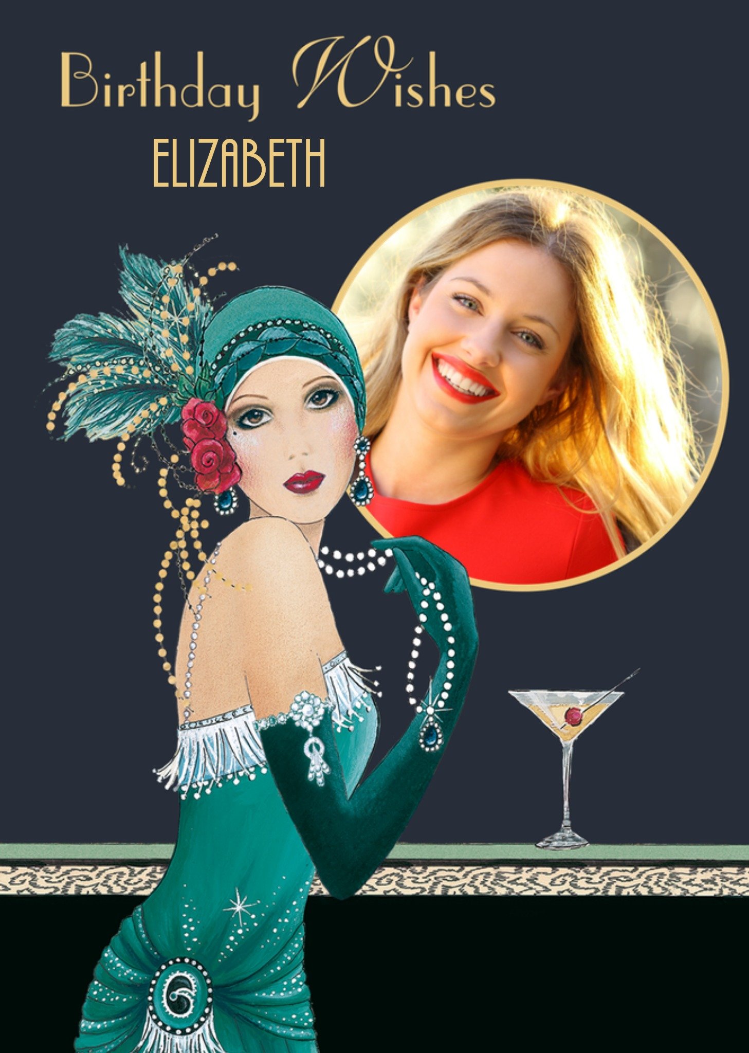 Moonpig Art Deco Photo Upload Birthday Card