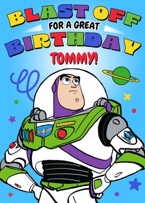 Toy Story Blast Off For A Great Birthday Typographic Buzz Lightyear Card