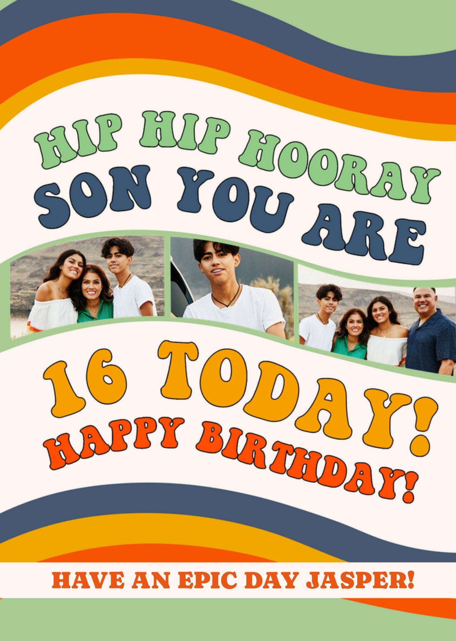 Moonpig Hip Hip Hooray Son You Are 16 Today Photo Upload Birthday Card