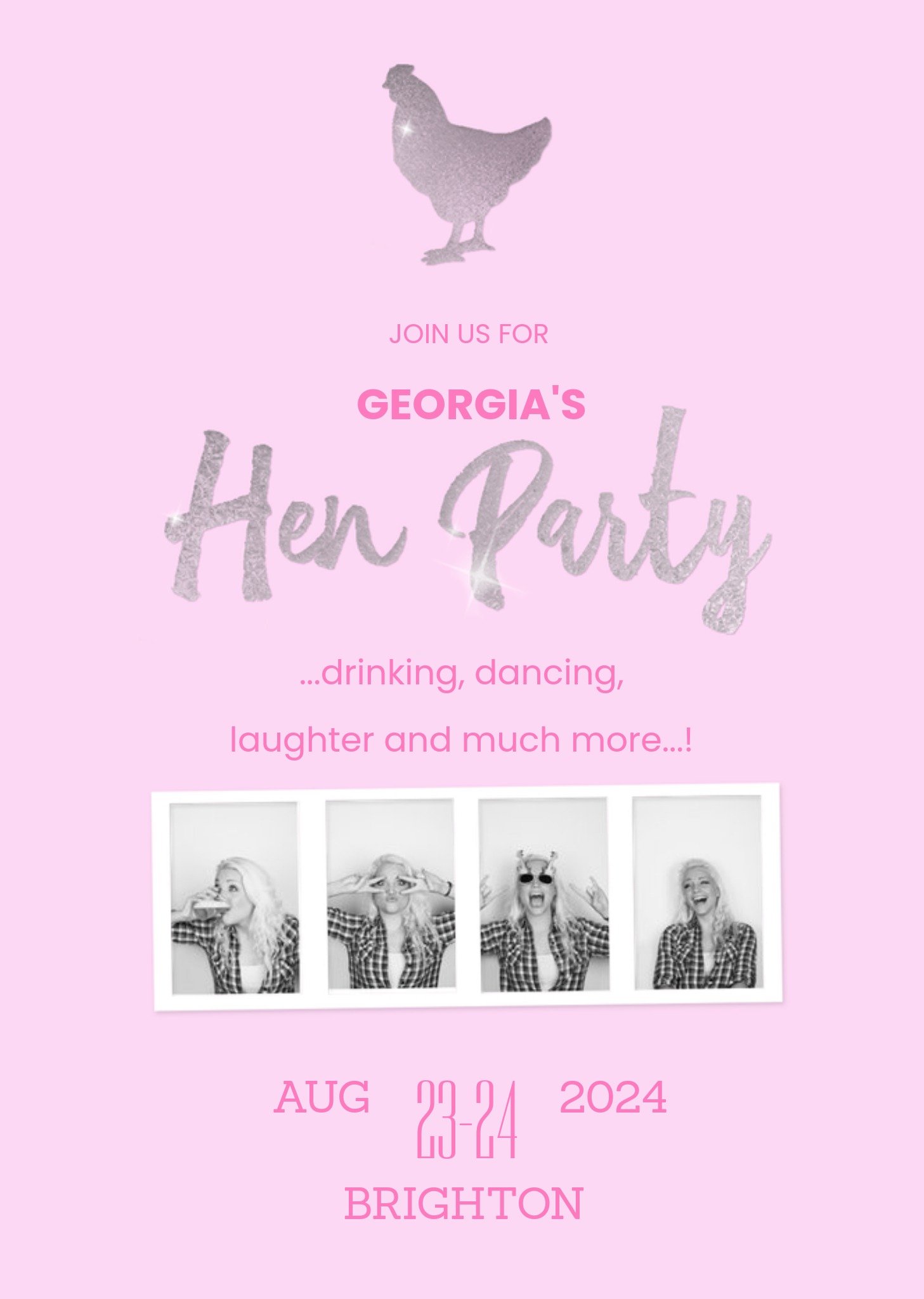 Moonpig Light Pink Personalised And Photo Upload Hen-Do Party Invitation