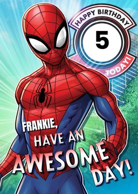 Marvel Spiderman Personalised Have An Awesome 5Th Birthday Card