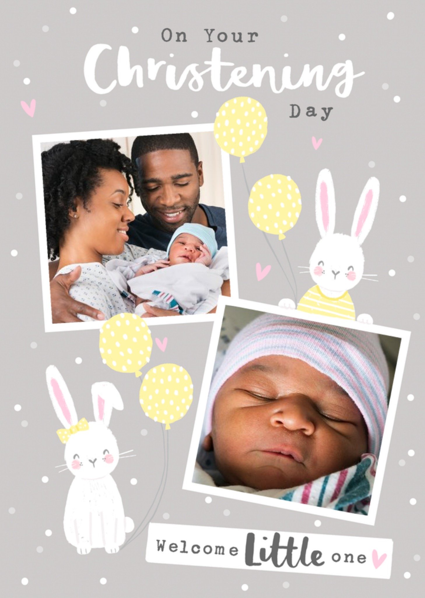 Moonpig Illustrated Rabbits Photo Upload Christening Card