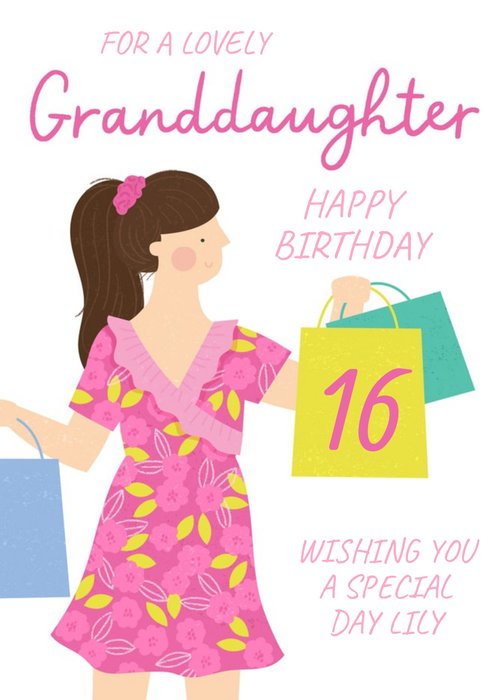 Lovely Granddaughter Shopping Bags 16th Birthday Card