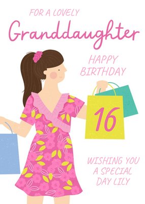 Lovely Granddaughter Shopping Bags 16th Birthday Card