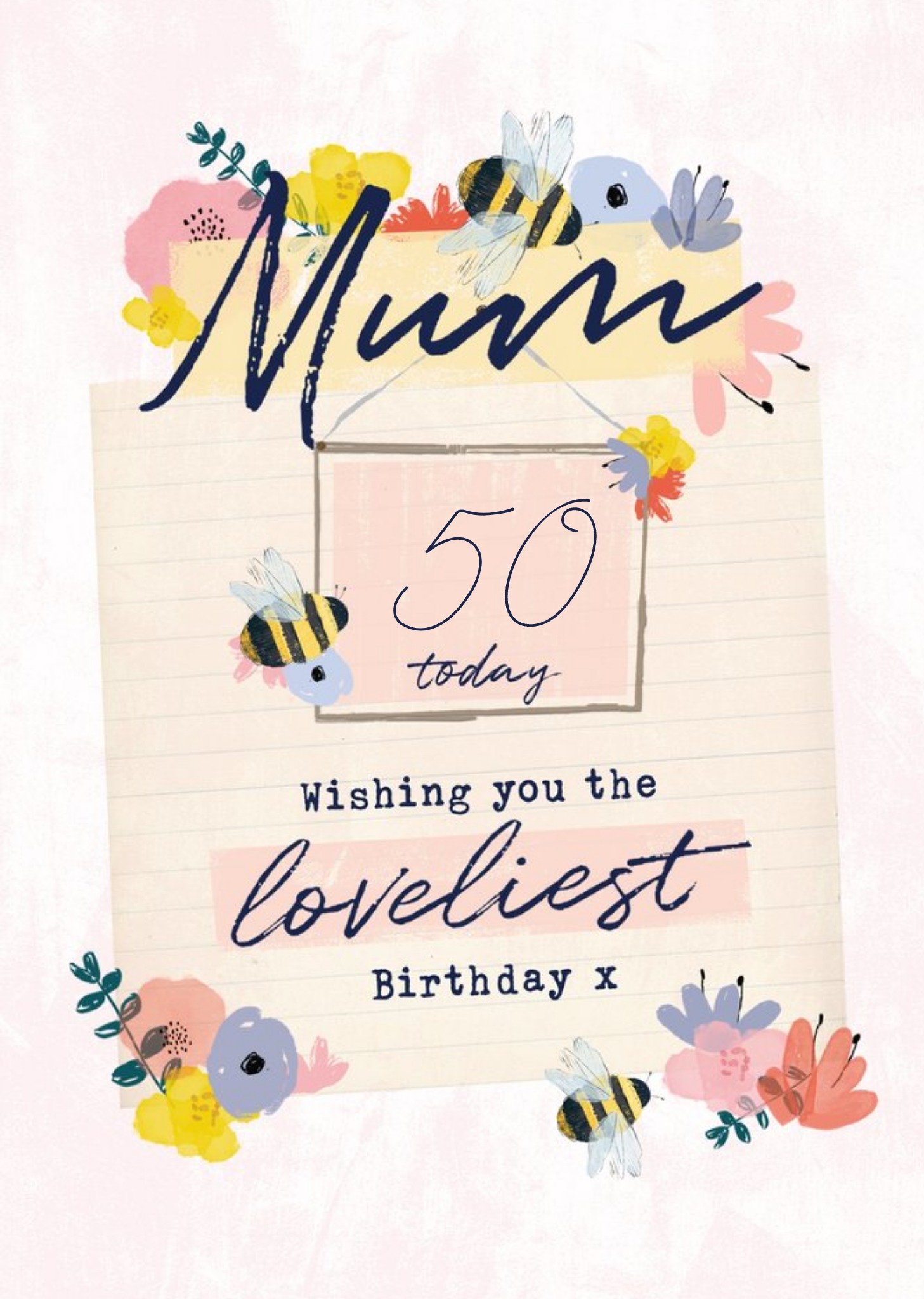 Moonpig Bees Knees Floral Bees Mum 50 Today Birthday Card