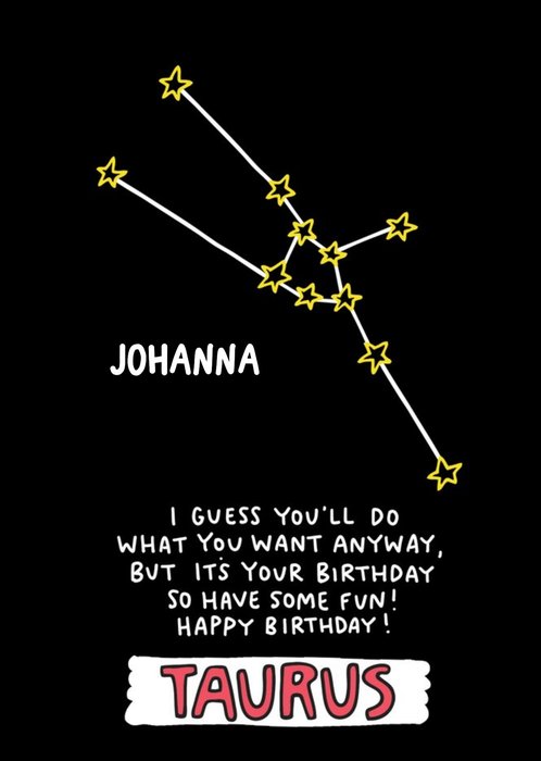 Angela Chick Taurus Zodiac Constellation Birthday Card