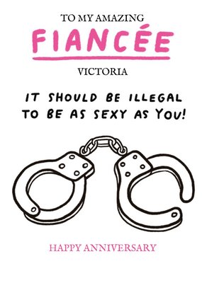 Humorous Handcuffs Editable Fiancée Anniversary Card