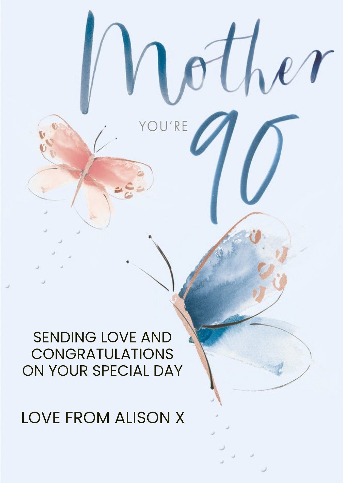 Moonpig Clintons Mother Blue Butterfly 90th Birthday Card