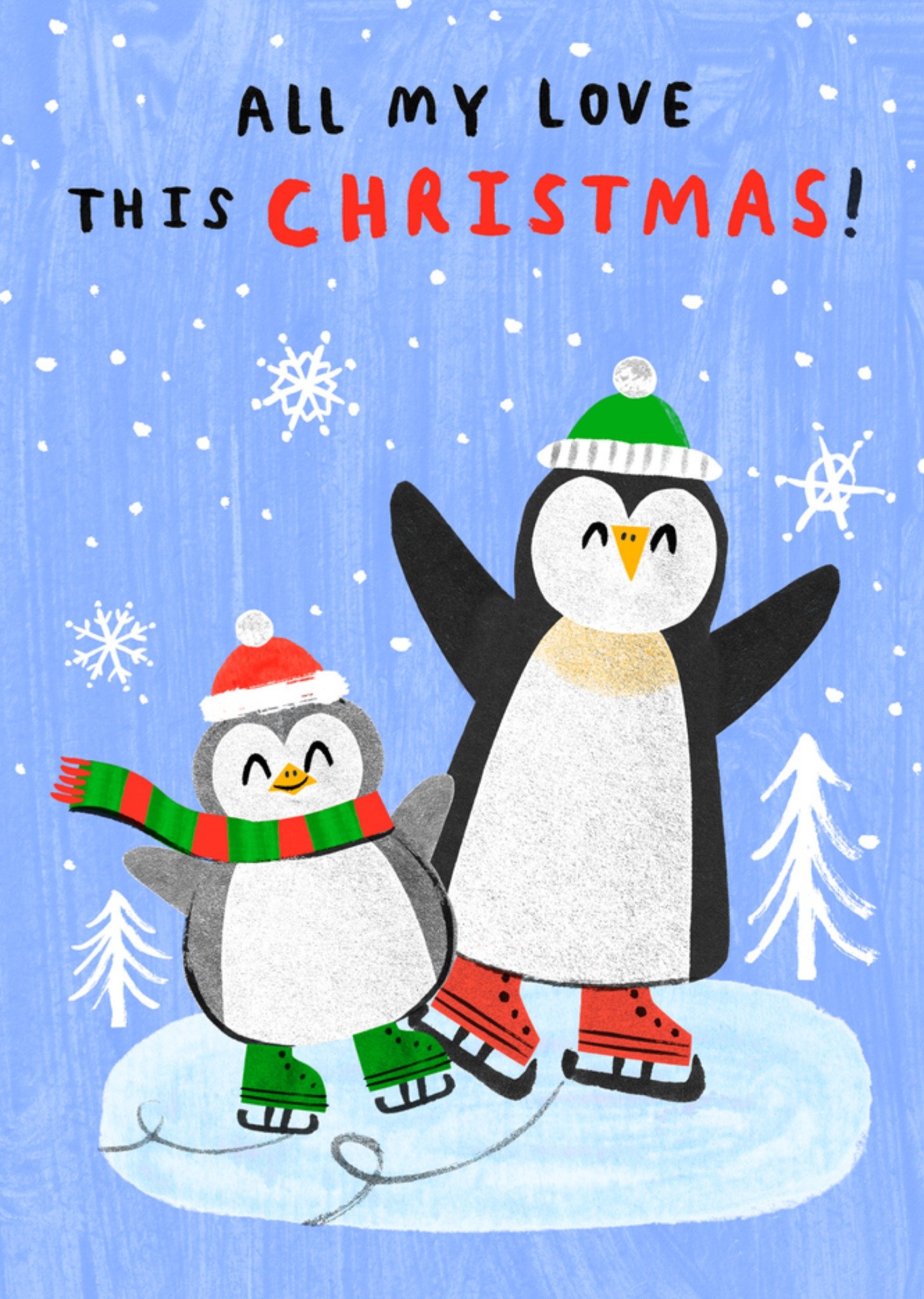 Moonpig All My Love This Christmas Illustrated Penguins Card