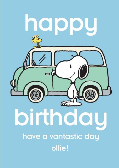 Cute Peanuts Happy Birthday Have A Vantastic Day Personalised Card