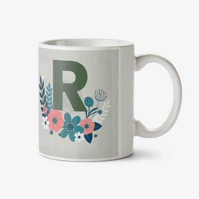 Floral Grey Personalise Letter Photo Upload Mug