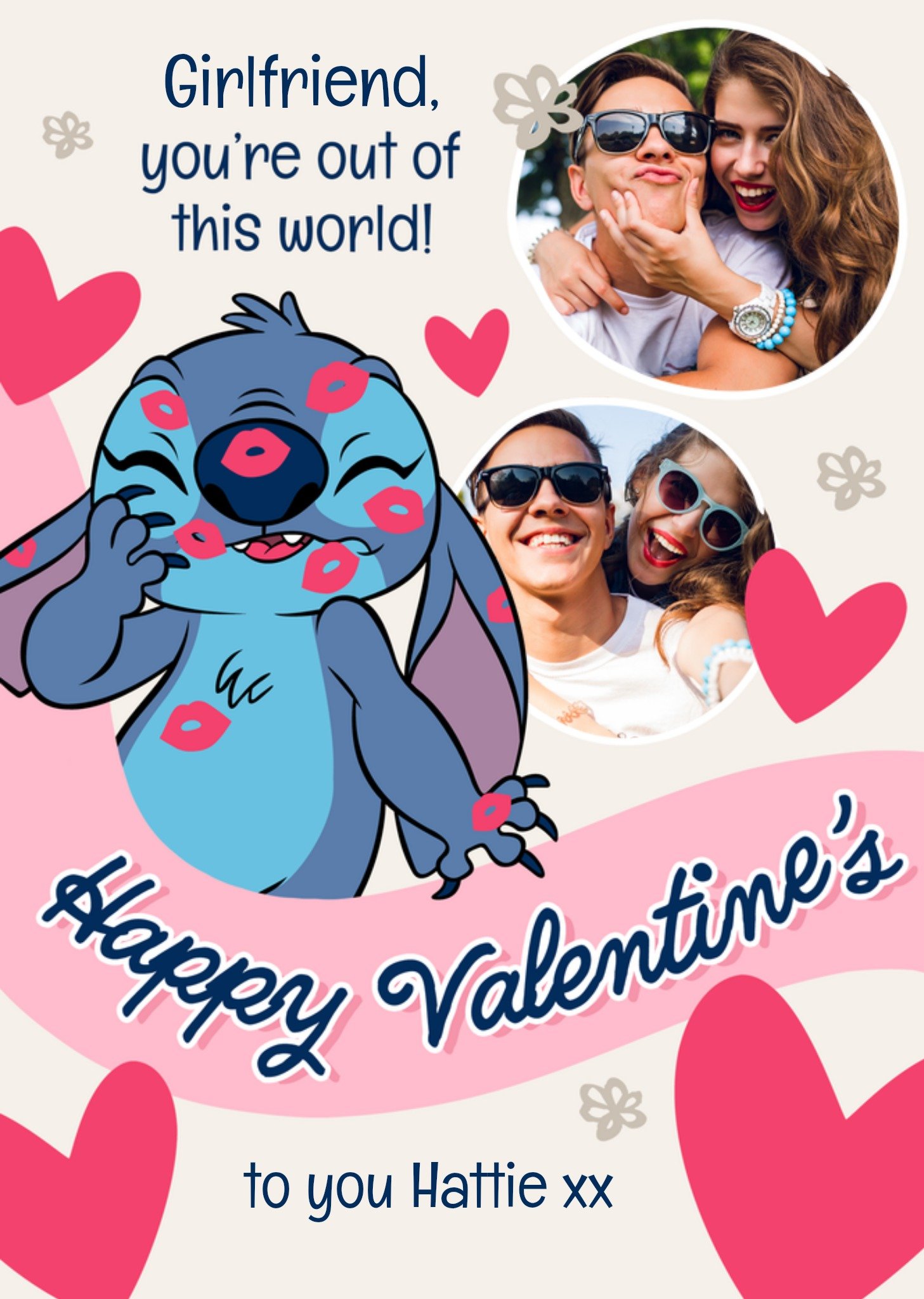Disney Lilo And Stitch Photo Upload Girlfriend Valentine's Card, Large