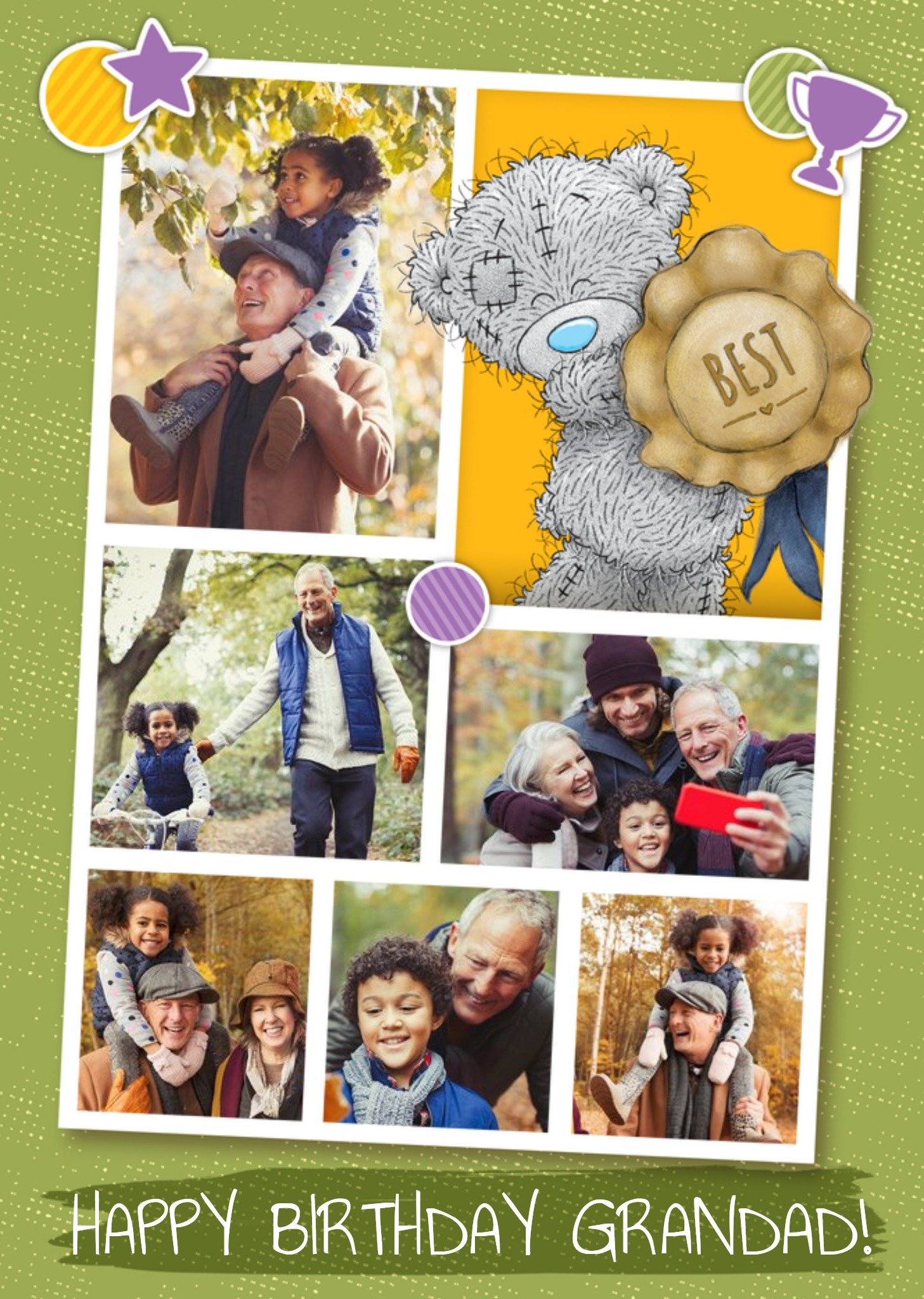 Me To You Tatty Teddy Best Grandad Birthday Multi - Photo Card - Photo Upload